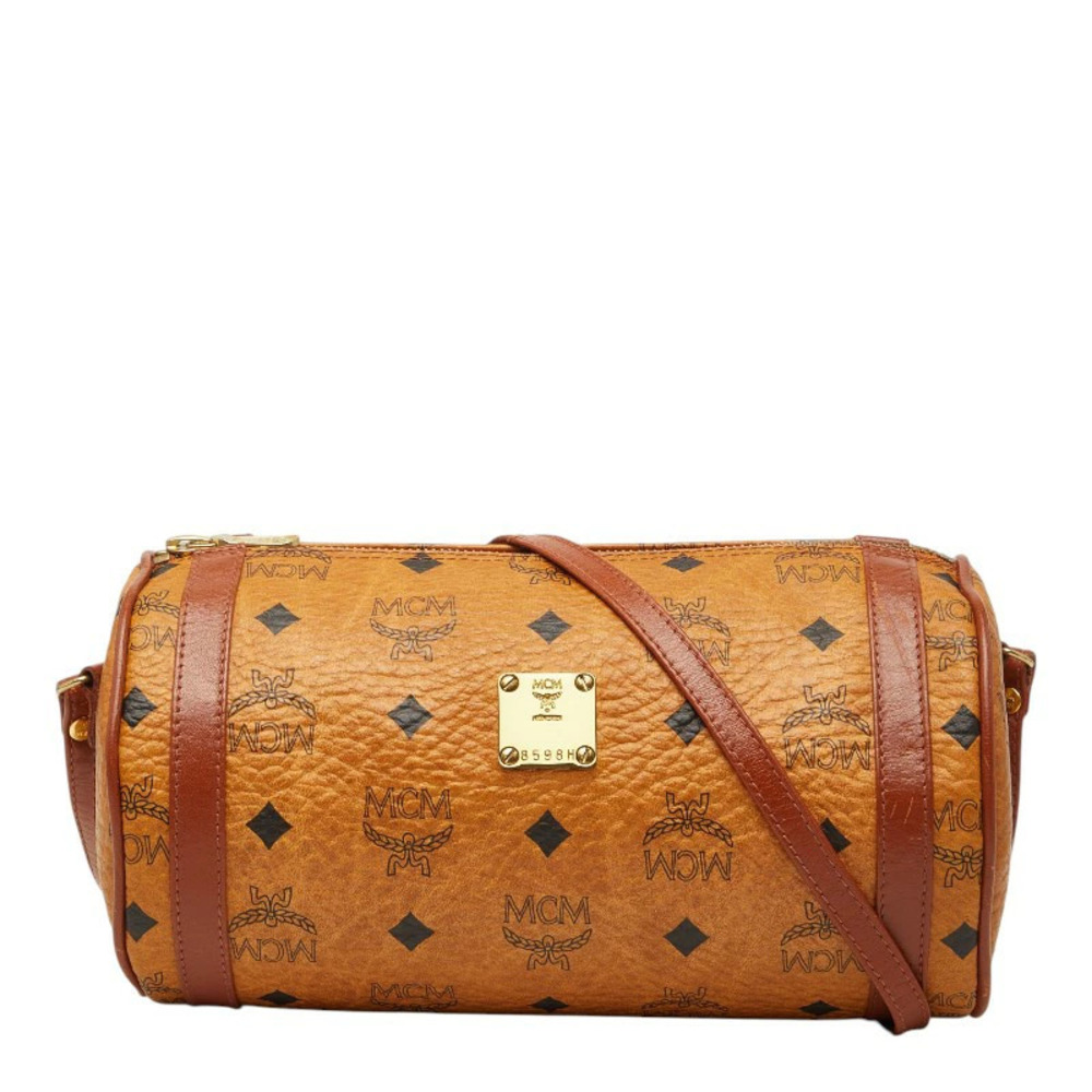 MCM Visetos Logogram Shoulder Bag Brown Leather